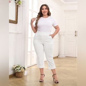 HDE Plus Size Pull On Capris - 3X - White